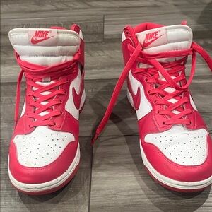 Nike Women's Bold Pink and White High-Top Sneakers
